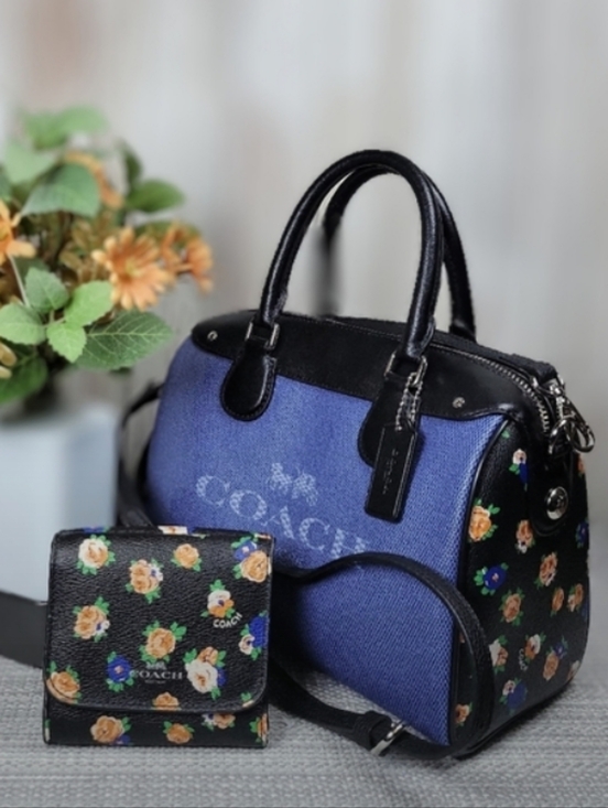 Coach Handbags - COACH-2pc Bennett Tea Rose Floral Satchel & Snap Wallet (Blue-Multi 💙)